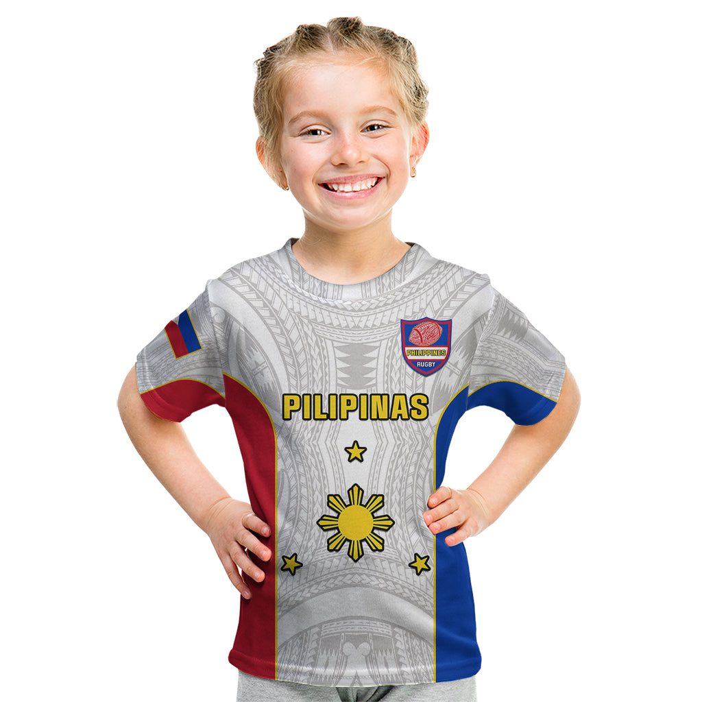 Personalised Philippines Rugby Kid T Shirt Pacific Pilipinas Go Tamaraws LT14 White - Polynesian Pride