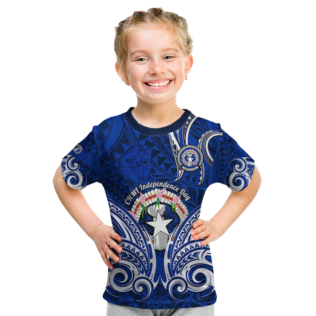 Personalised Independence Day CNMI Kid T Shirt Northern Mariana Islands Tribal Tattoo Pattern LT14 Blue - Polynesian Pride