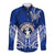 Personalised Independence Day CNMI Long Sleeve Button Shirt Northern Mariana Islands Tribal Tattoo Pattern LT14 Unisex Blue - Polynesian Pride