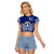Personalised Independence Day CNMI Raglan Cropped T Shirt Northern Mariana Islands Tribal Tattoo Pattern LT14 Female Blue - Polynesian Pride