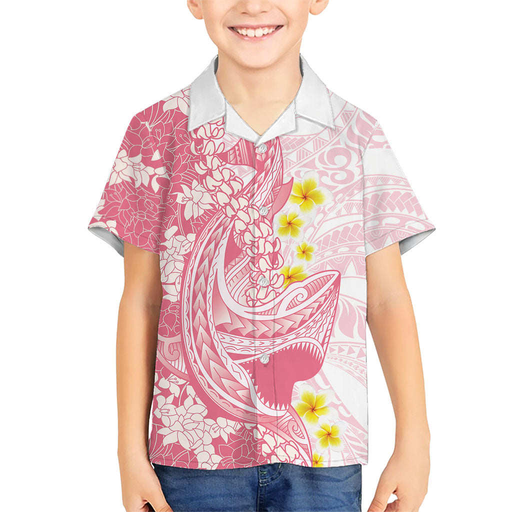 Pink Hawaii Shark Tattoo Family Matching Mermaid Dress and Hawaiian Shirt Puakenikeni Lei Plumeria Polynesian Pattern LT14 Son's Shirt Pink - Polynesian Pride