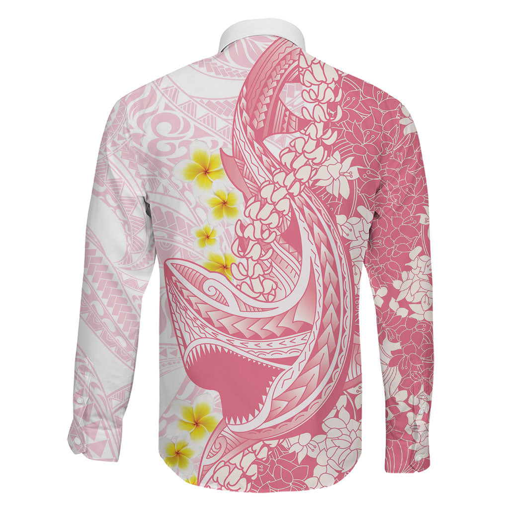 Pink Hawaii Shark Tattoo Family Matching Off The Shoulder Long Sleeve Dress and Hawaiian Shirt Puakenikeni Lei Plumeria Polynesian Pattern LT14 - Polynesian Pride
