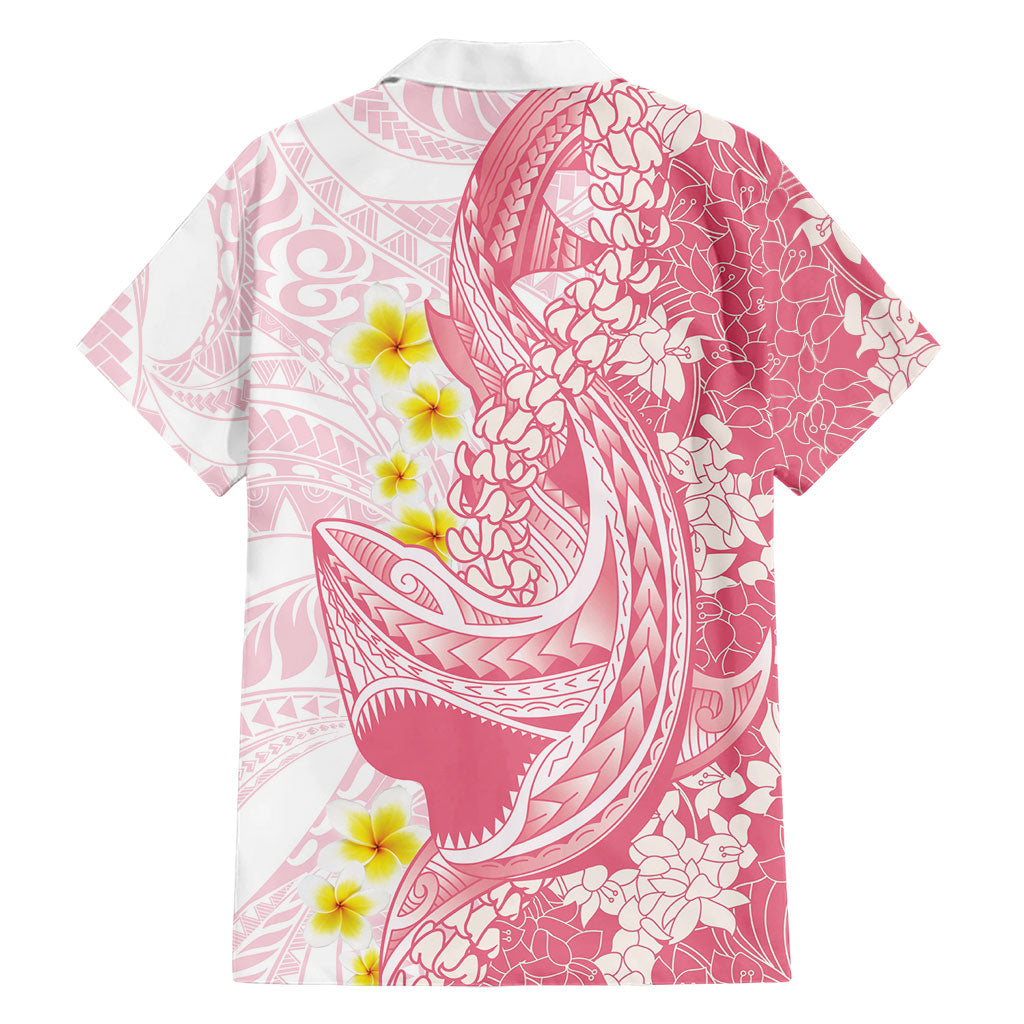 Pink Hawaii Shark Tattoo Family Matching Off Shoulder Short Dress and Hawaiian Shirt Puakenikeni Lei Plumeria Polynesian Pattern LT14 - Polynesian Pride