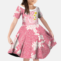 Pink Hawaii Shark Tattoo Family Matching Puletasi and Hawaiian Shirt Puakenikeni Lei Plumeria Polynesian Pattern LT14 Daughter's Dress Pink - Polynesian Pride
