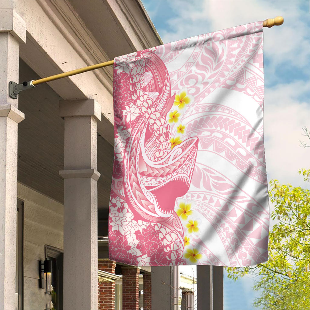 Pink Hawaii Shark Tattoo Garden Flag Puakenikeni Lei Plumeria Polynesian Pattern LT14 House Flag Pink - Polynesian Pride