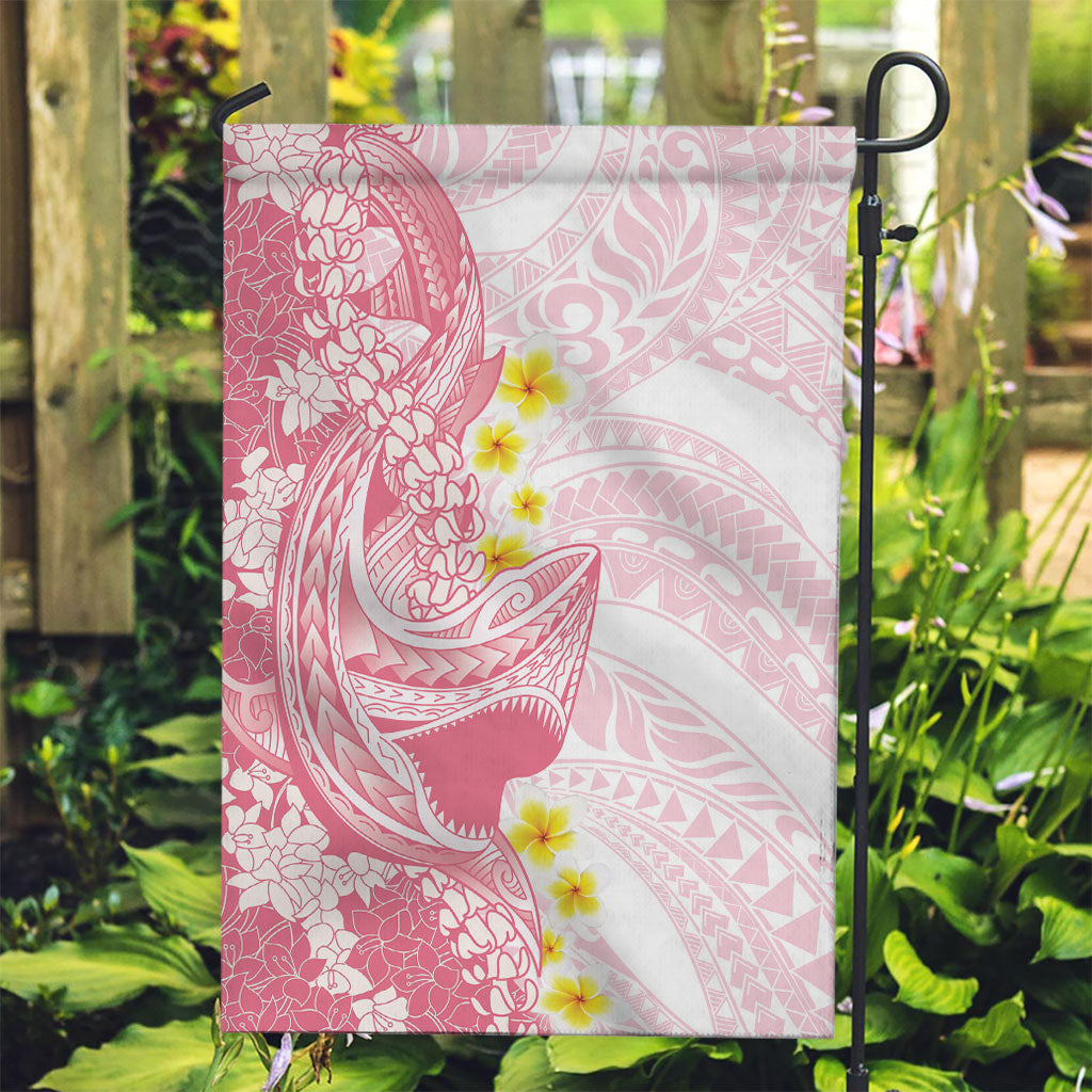 Pink Hawaii Shark Tattoo Garden Flag Puakenikeni Lei Plumeria Polynesian Pattern LT14 Garden Flag Pink - Polynesian Pride