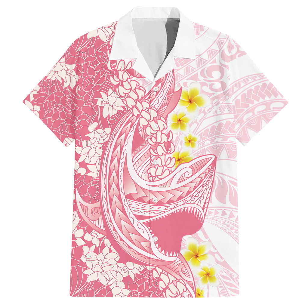 Pink Hawaii Shark Tattoo Hawaiian Shirt Puakenikeni Lei Plumeria Polynesian Pattern