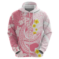 Pink Hawaii Shark Tattoo Hoodie Puakenikeni Lei Plumeria Polynesian Pattern LT14 - Polynesian Pride