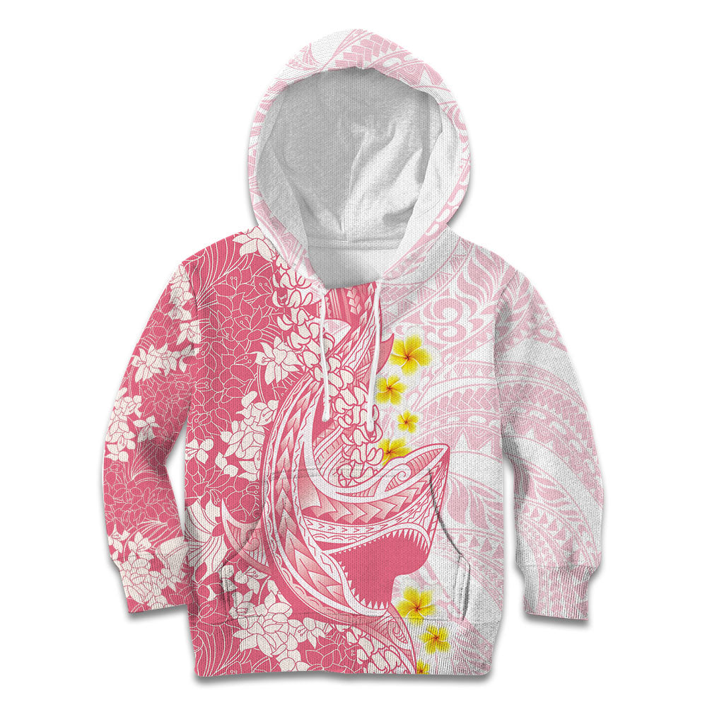 Pink Hawaii Shark Tattoo Kid Hoodie Puakenikeni Lei Plumeria Polynesian Pattern