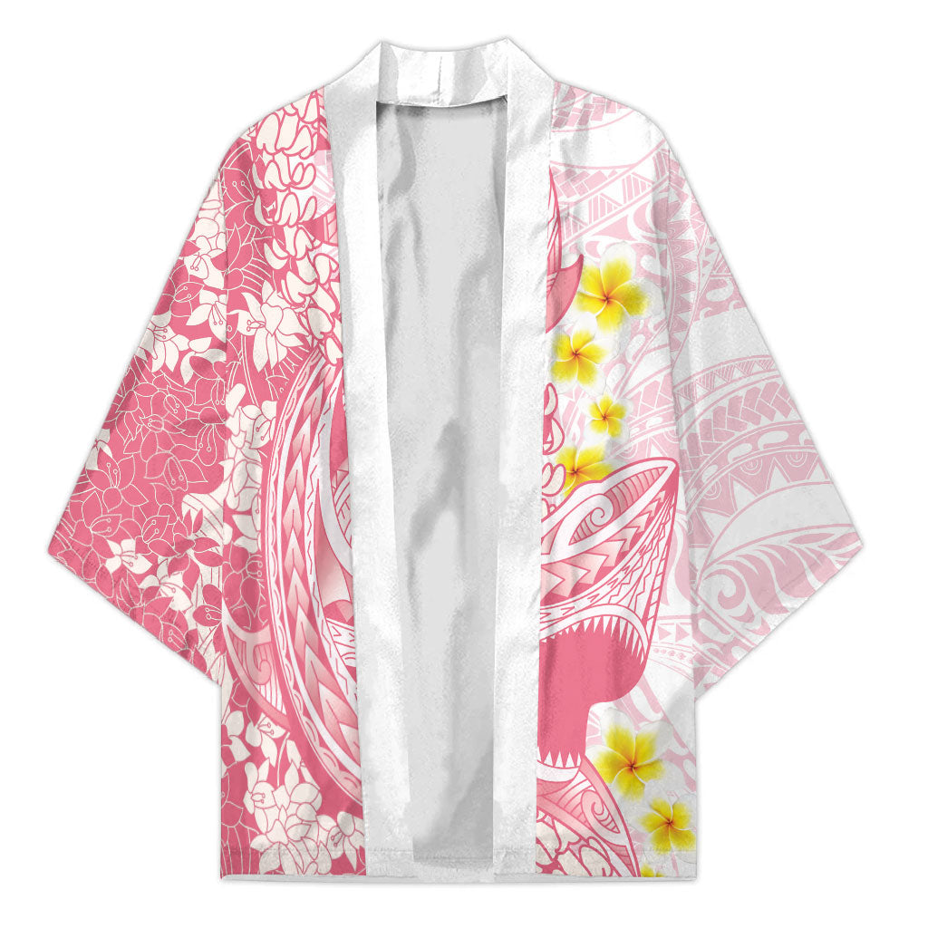Pink Hawaii Shark Tattoo Kimono Puakenikeni Lei Plumeria Polynesian Pattern LT14 Unisex Pink - Polynesian Pride