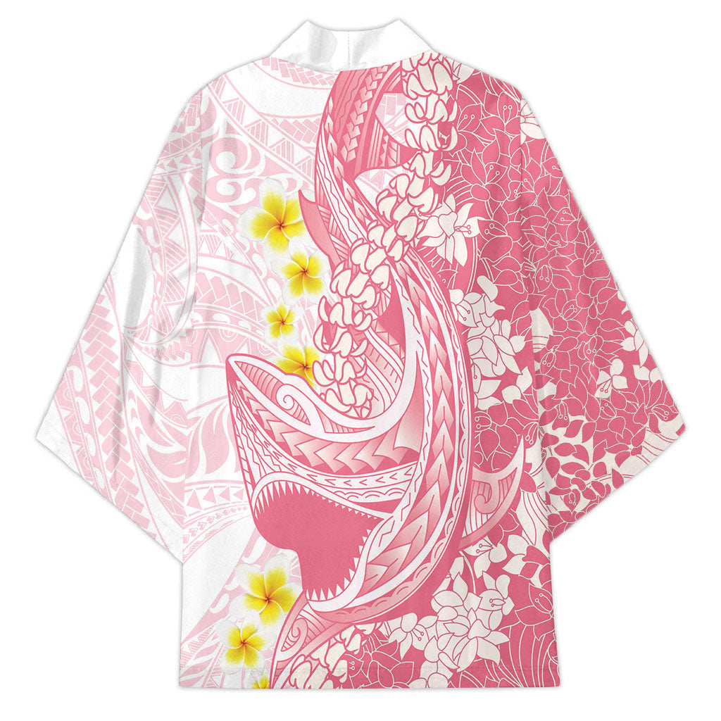 Pink Hawaii Shark Tattoo Kimono Puakenikeni Lei Plumeria Polynesian Pattern LT14 - Polynesian Pride