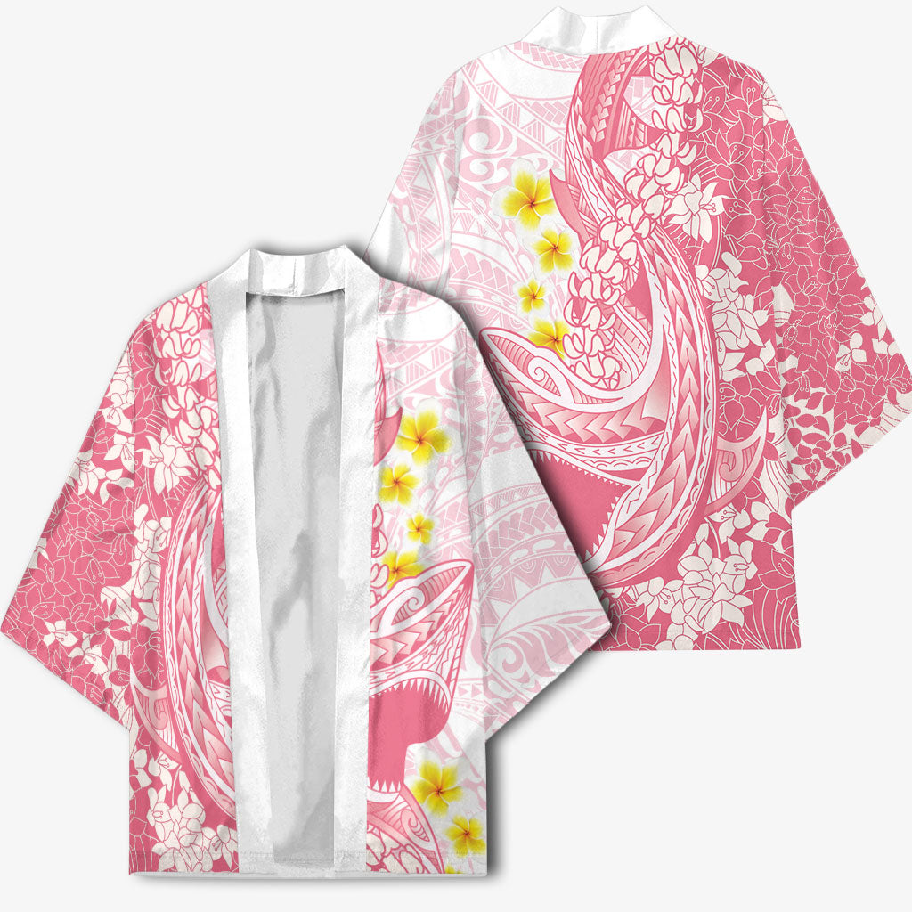 Pink Hawaii Shark Tattoo Kimono Puakenikeni Lei Plumeria Polynesian Pattern LT14 - Polynesian Pride