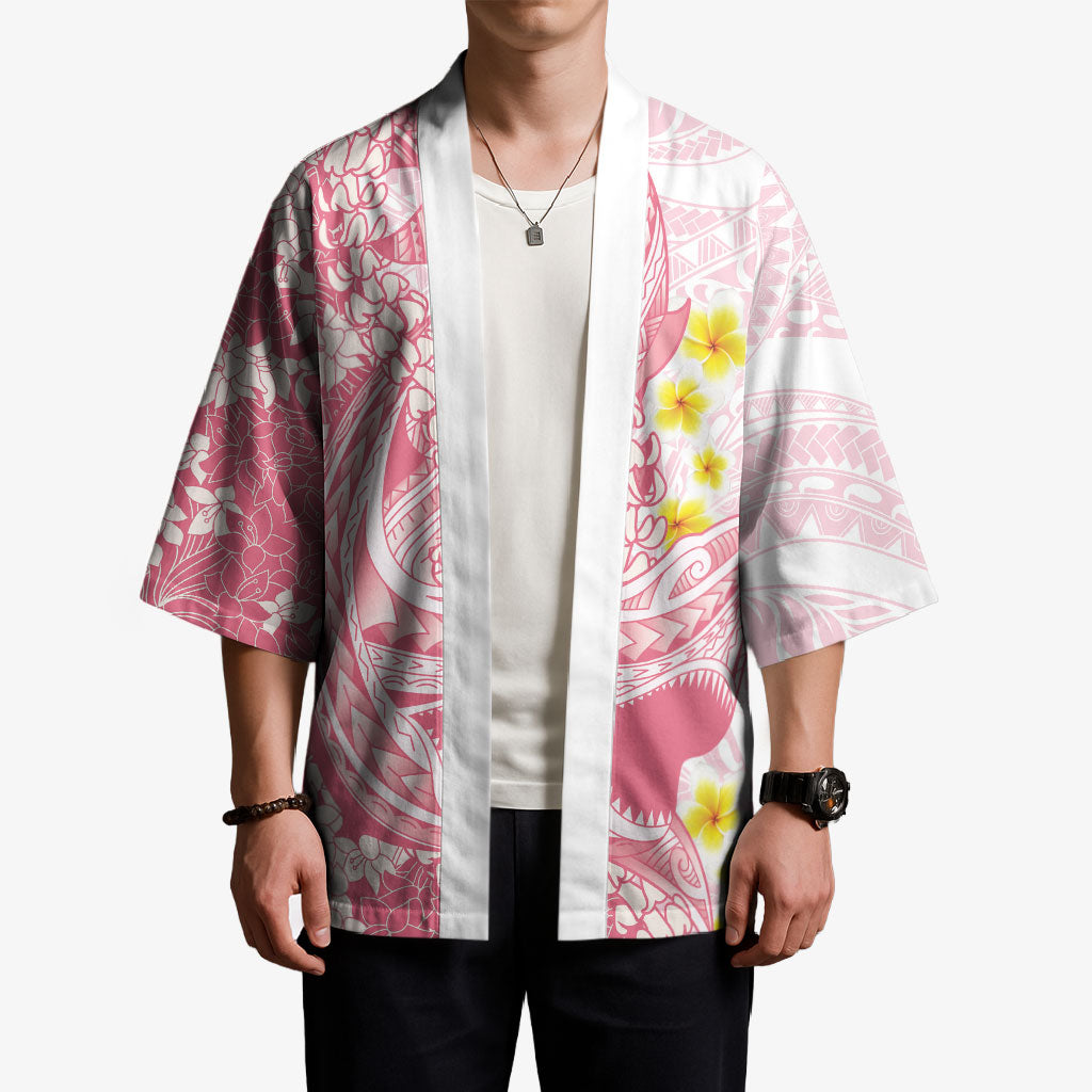 Pink Hawaii Shark Tattoo Kimono Puakenikeni Lei Plumeria Polynesian Pattern LT14 - Polynesian Pride