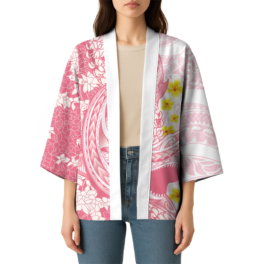 Pink Hawaii Shark Tattoo Kimono Puakenikeni Lei Plumeria Polynesian Pattern LT14 - Polynesian Pride