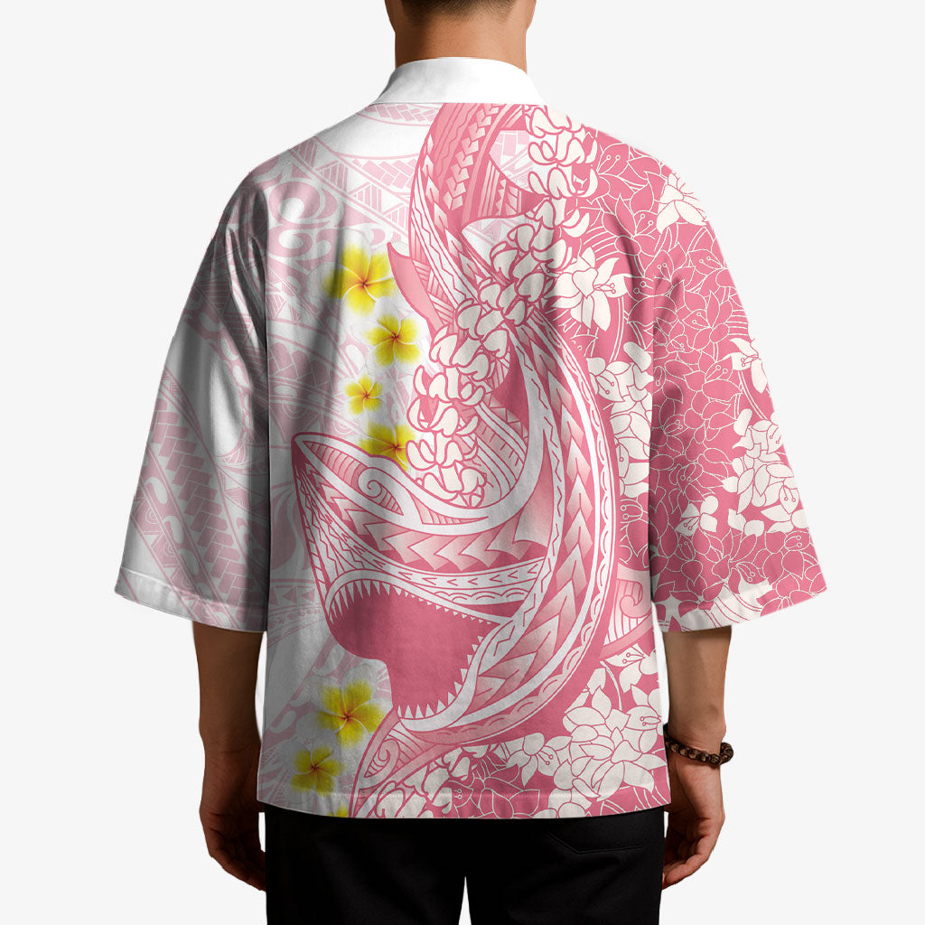 Pink Hawaii Shark Tattoo Kimono Puakenikeni Lei Plumeria Polynesian Pattern LT14 - Polynesian Pride