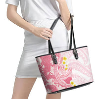 Pink Hawaii Shark Tattoo Leather Tote Bag Puakenikeni Lei Plumeria Polynesian Pattern LT14 - Polynesian Pride