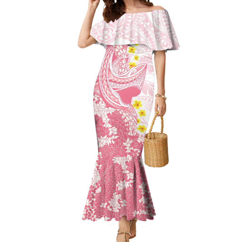 Pink Hawaii Shark Tattoo Mermaid Dress Puakenikeni Lei Plumeria Polynesian Pattern LT14 Women Pink - Polynesian Pride