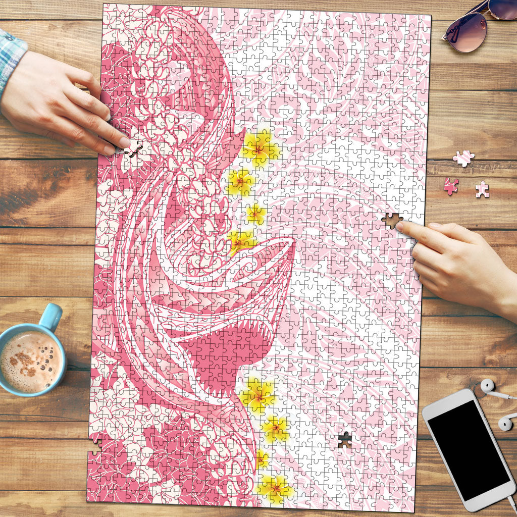 Pink Hawaii Shark Tattoo Puzzle Puakenikeni Lei Plumeria Polynesian Pattern LT14 Pink - Polynesian Pride