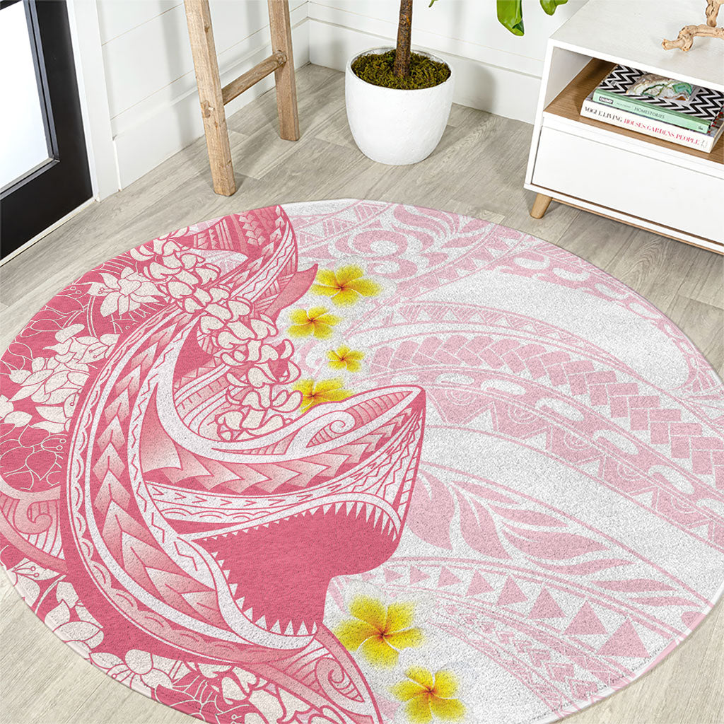 Pink Hawaii Shark Tattoo Round Carpet Puakenikeni Lei Plumeria Polynesian Pattern LT14 Pink - Polynesian Pride