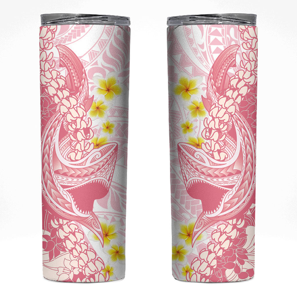 Pink Hawaii Shark Tattoo Skinny Tumbler Puakenikeni Lei Plumeria Polynesian Pattern LT14 Pink - Polynesian Pride