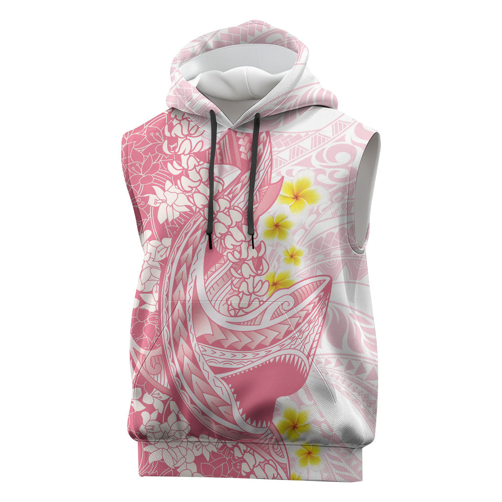 Pink Hawaii Shark Tattoo Sleeveless Hoodie Puakenikeni Lei Plumeria Polynesian Pattern LT14 Pink - Polynesian Pride
