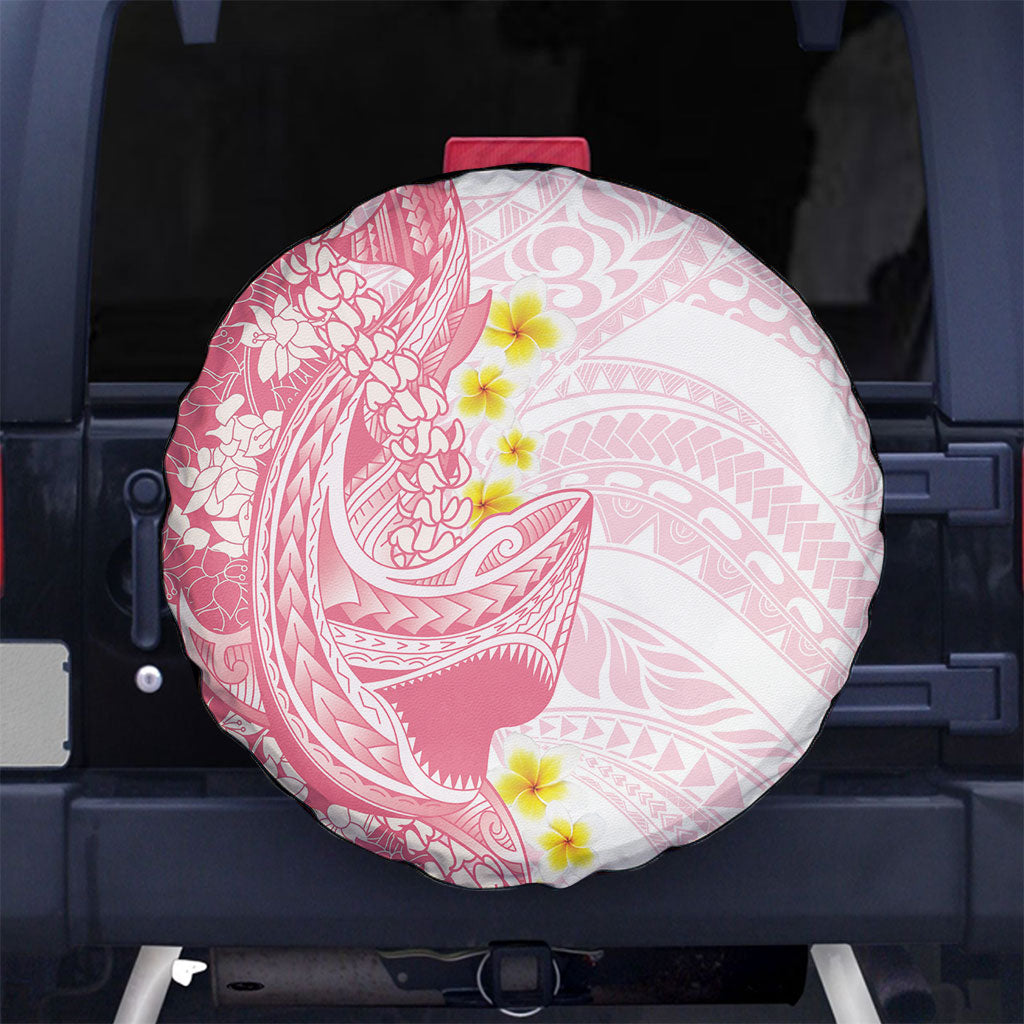 Pink Hawaii Shark Tattoo Spare Tire Cover Puakenikeni Lei Plumeria Polynesian Pattern