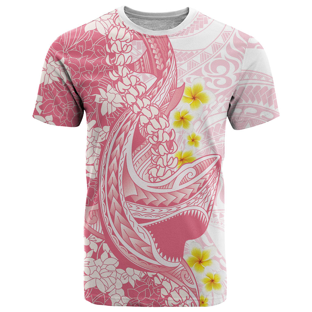 Pink Hawaii Shark Tattoo T Shirt Puakenikeni Lei Plumeria Polynesian Pattern