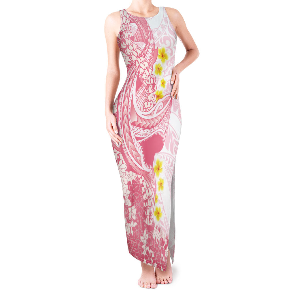 Pink Hawaii Shark Tattoo Tank Maxi Dress Puakenikeni Lei Plumeria Polynesian Pattern LT14 Women Pink - Polynesian Pride