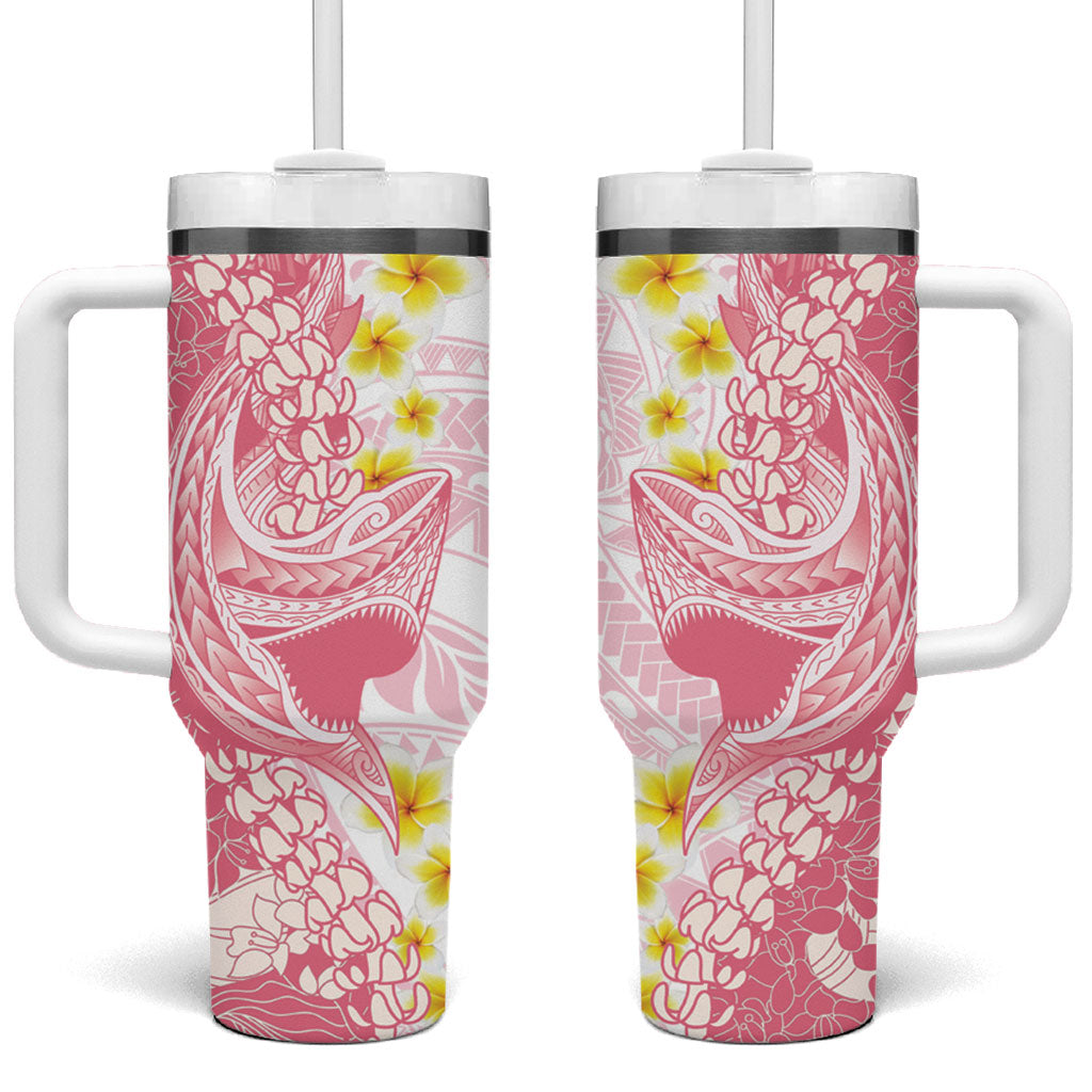 Pink Hawaii Shark Tattoo Tumbler With Handle Puakenikeni Lei Plumeria Polynesian Pattern LT14 One Size: 40 oz Pink - Polynesian Pride