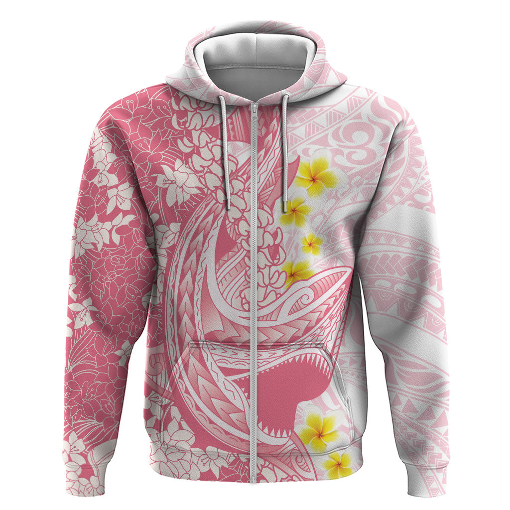 Pink Hawaii Shark Tattoo Zip Hoodie Puakenikeni Lei Plumeria Polynesian Pattern LT14 Zip Hoodie Pink - Polynesian Pride