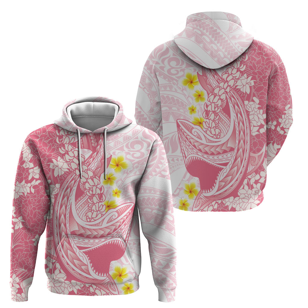 Pink Hawaii Shark Tattoo Zip Hoodie Puakenikeni Lei Plumeria Polynesian Pattern LT14 - Polynesian Pride