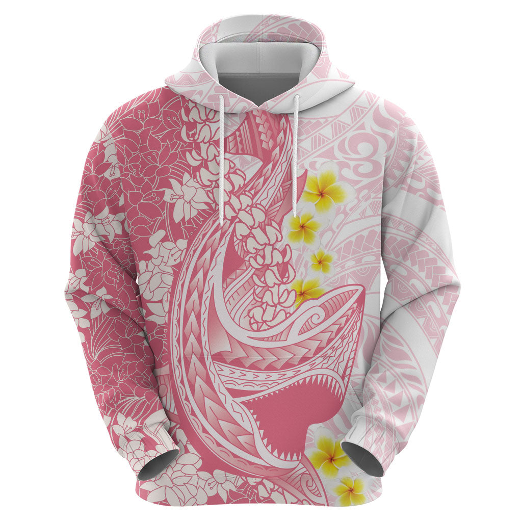 Pink Hawaii Shark Tattoo Zip Hoodie Puakenikeni Lei Plumeria Polynesian Pattern LT14 - Polynesian Pride