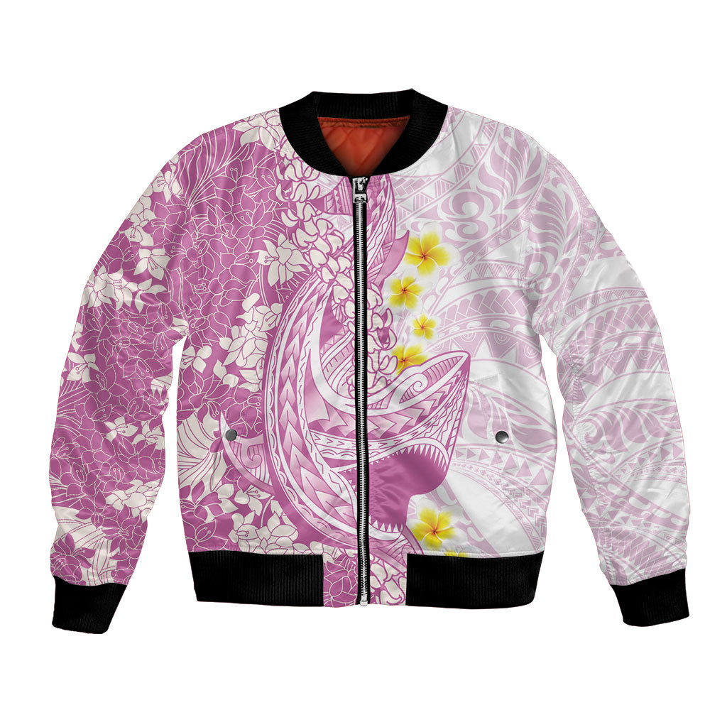 Purple Hawaii Shark Tattoo Bomber Jacket Puakenikeni Lei Plumeria Polynesian Pattern LT14 Unisex Purple - Polynesian Pride