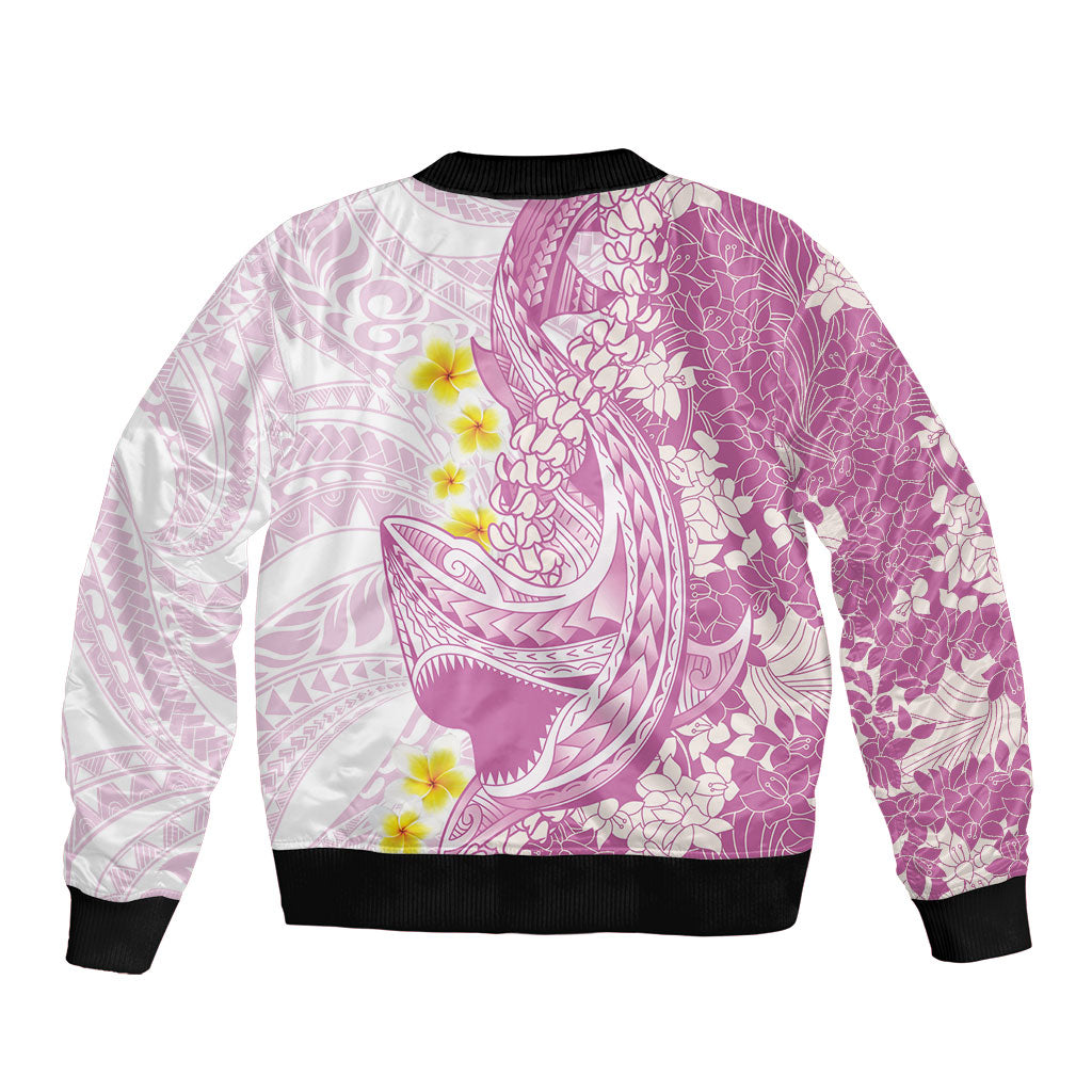 Purple Hawaii Shark Tattoo Bomber Jacket Puakenikeni Lei Plumeria Polynesian Pattern LT14 - Polynesian Pride