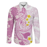 Purple Hawaii Shark Tattoo Family Matching Puletasi and Hawaiian Shirt Puakenikeni Lei Plumeria Polynesian Pattern LT14 Dad's Shirt - Long Sleeve Purple - Polynesian Pride