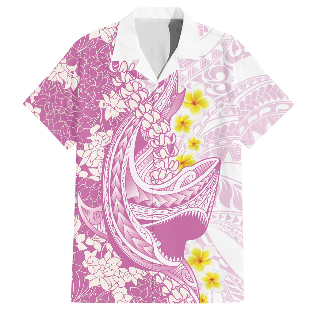 Purple Hawaii Shark Tattoo Hawaiian Shirt Puakenikeni Lei Plumeria Polynesian Pattern