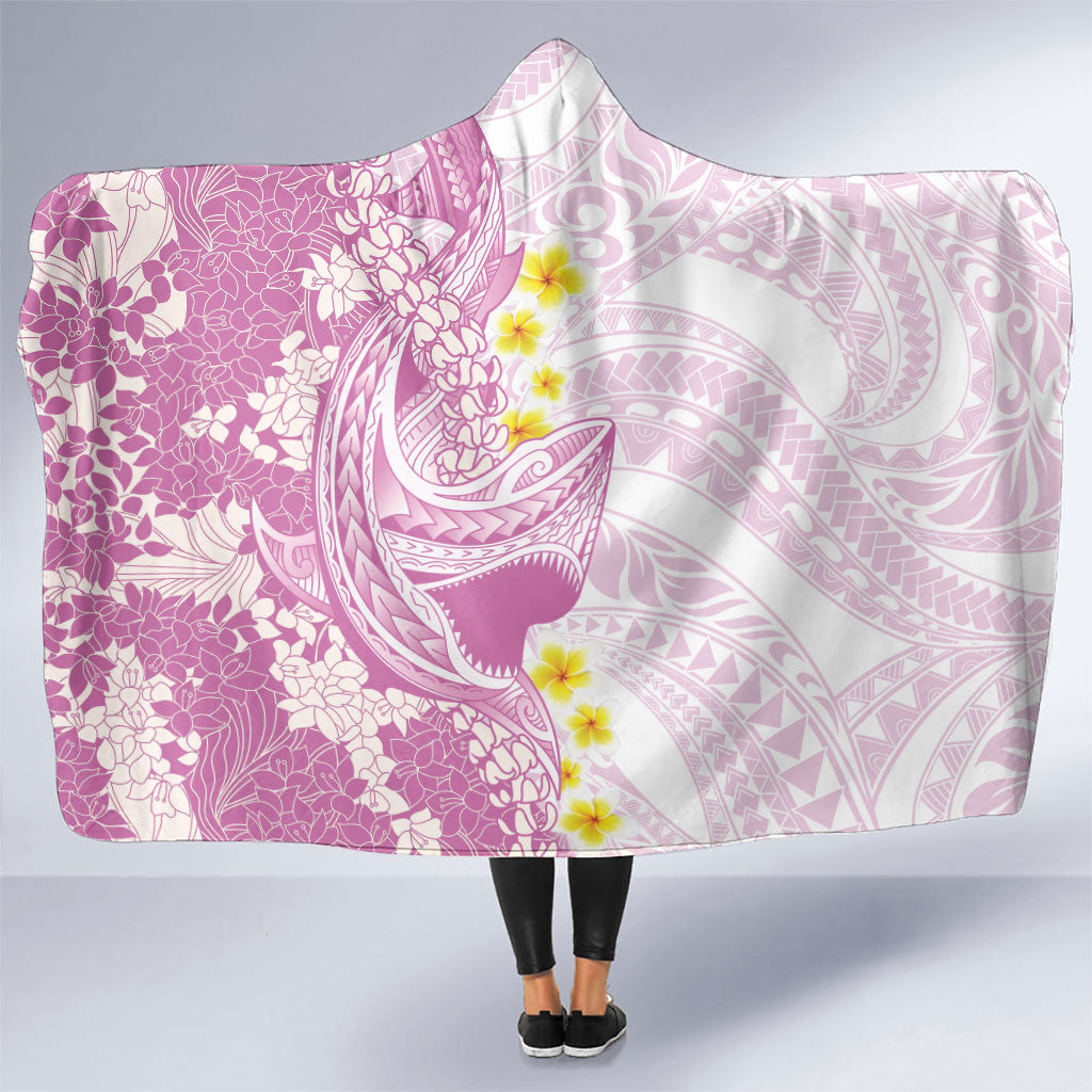 Purple Hawaii Shark Tattoo Hooded Blanket Puakenikeni Lei Plumeria Polynesian Pattern LT14 One Size Purple - Polynesian Pride