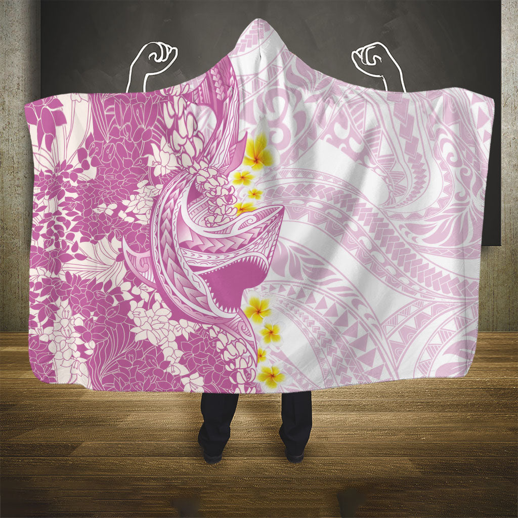 Purple Hawaii Shark Tattoo Hooded Blanket Puakenikeni Lei Plumeria Polynesian Pattern LT14 - Polynesian Pride