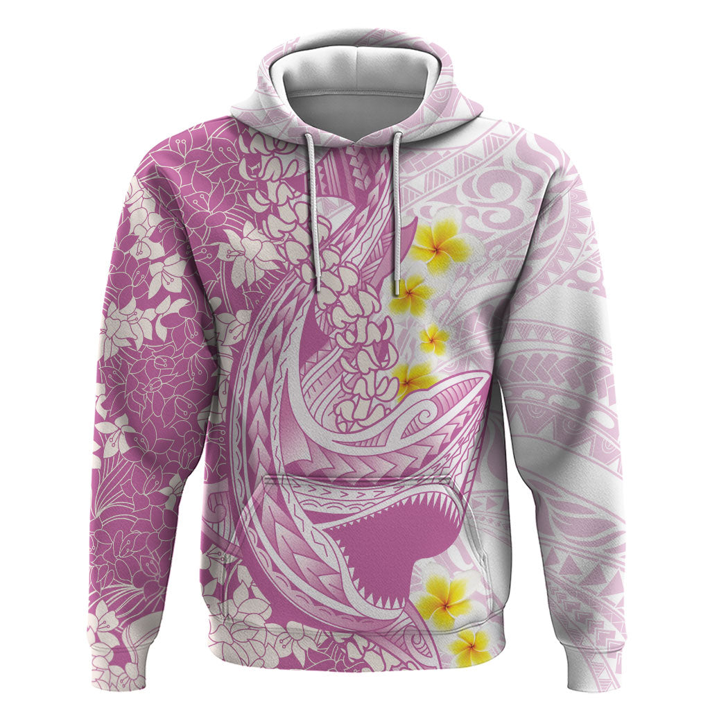 Purple Hawaii Shark Tattoo Hoodie Puakenikeni Lei Plumeria Polynesian Pattern