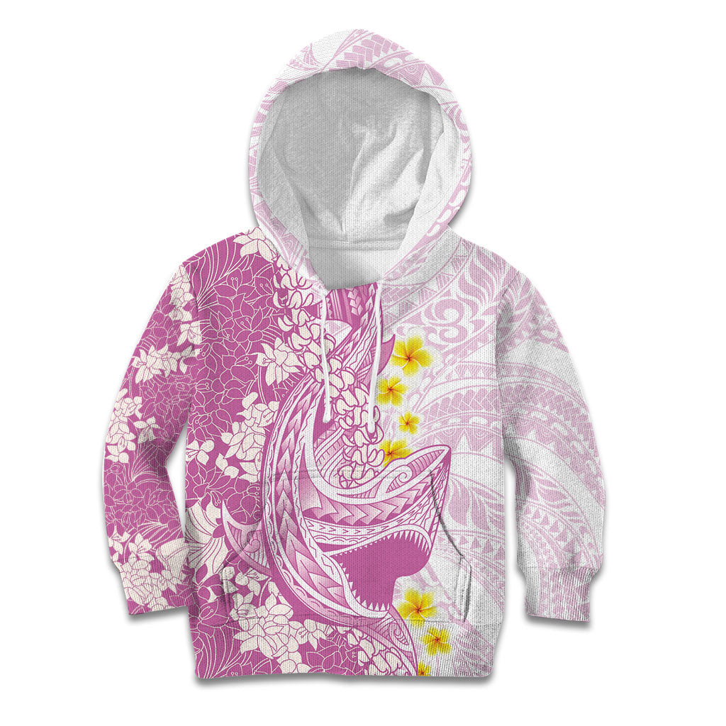 Purple Hawaii Shark Tattoo Kid Hoodie Puakenikeni Lei Plumeria Polynesian Pattern