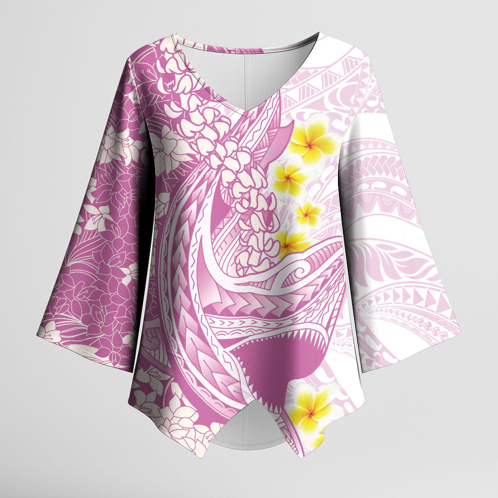 Purple Hawaii Shark Tattoo Kimono Sleeve Blouse Puakenikeni Lei Plumeria Polynesian Pattern LT14 Female Purple - Polynesian Pride