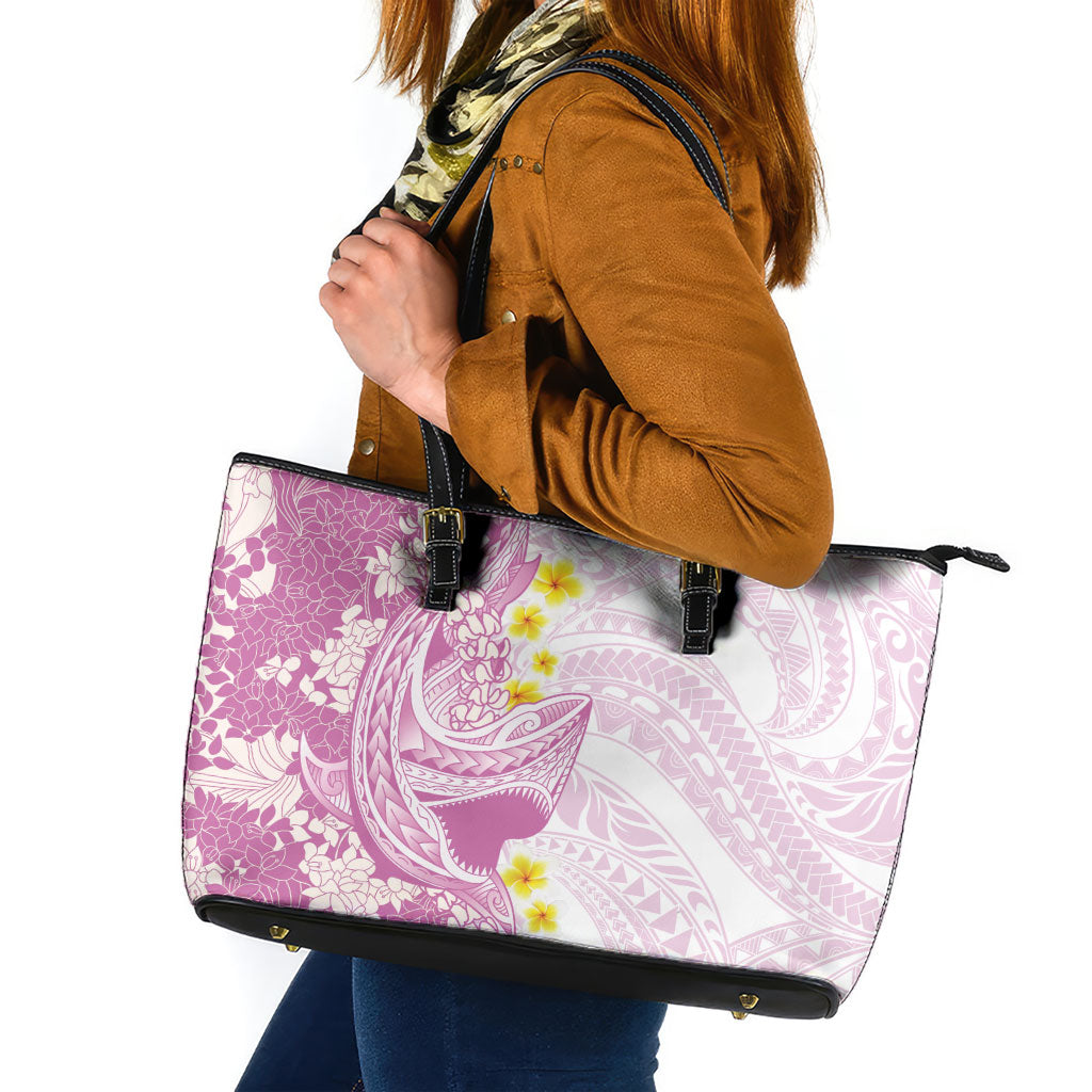 Purple Hawaii Shark Tattoo Leather Tote Bag Puakenikeni Lei Plumeria Polynesian Pattern LT14 Purple - Polynesian Pride
