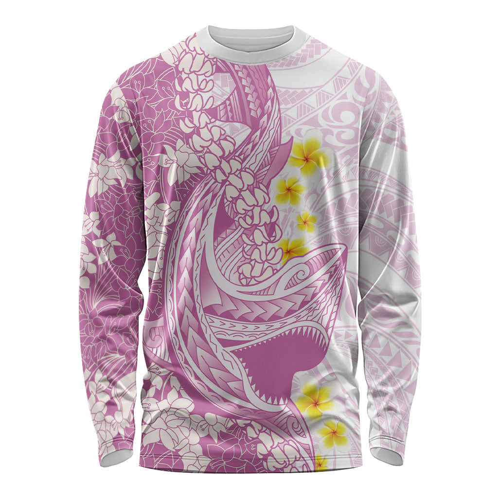 Purple Hawaii Shark Tattoo Long Sleeve Shirt Puakenikeni Lei Plumeria Polynesian Pattern LT14 Unisex Purple - Polynesian Pride