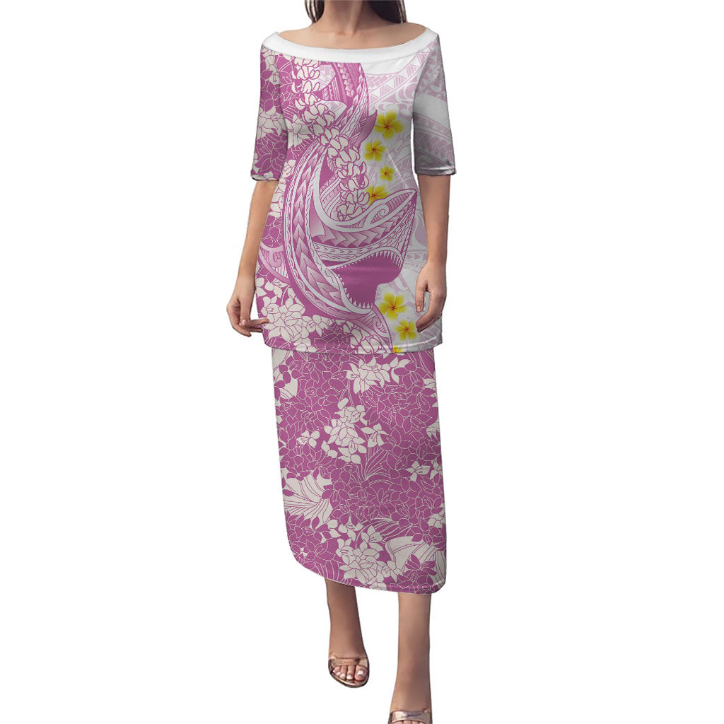 Purple Hawaii Shark Tattoo Puletasi Puakenikeni Lei Plumeria Polynesian Pattern LT14 Long Dress Purple - Polynesian Pride