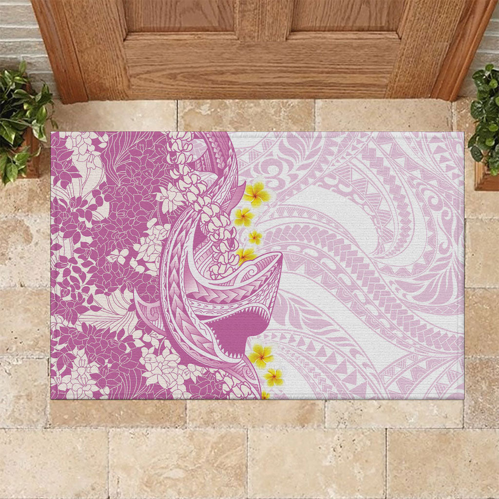 Purple Hawaii Shark Tattoo Rubber Doormat Puakenikeni Lei Plumeria Polynesian Pattern LT14 Purple - Polynesian Pride