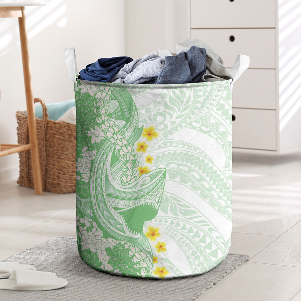 Green Hawaii Shark Tattoo Laundry Basket Puakenikeni Lei Plumeria Polynesian Pattern LT14 Green - Polynesian Pride