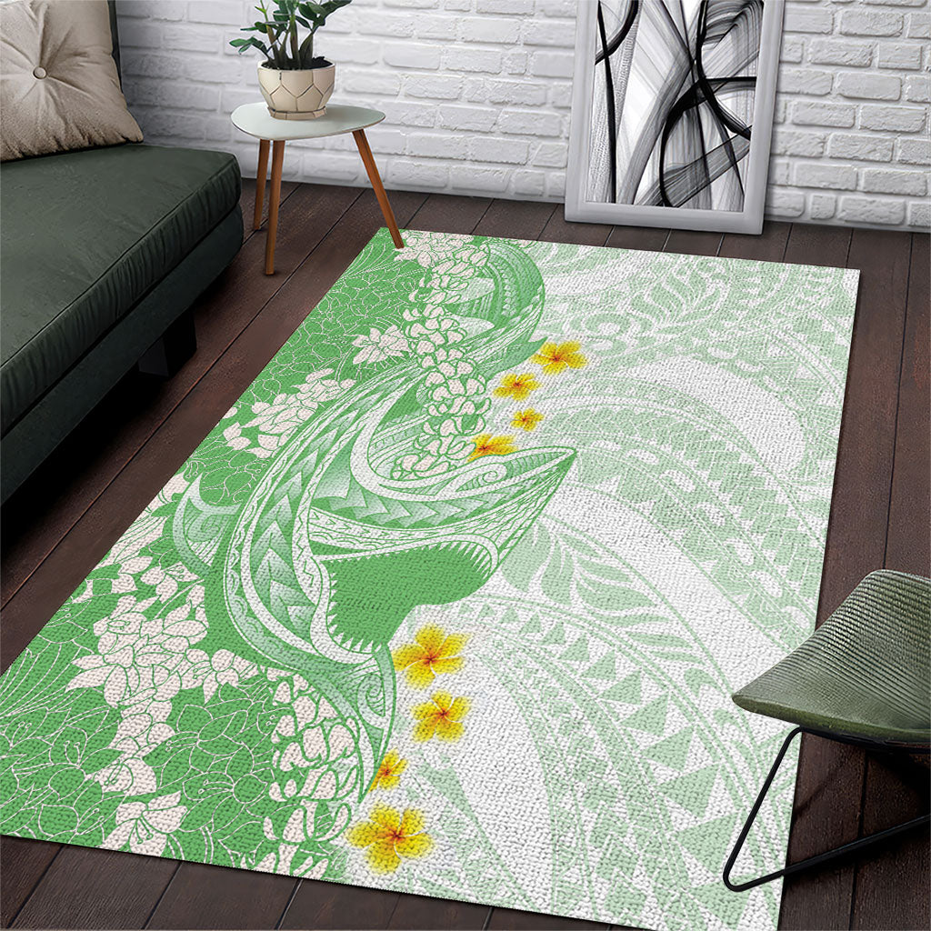 Green Hawaii Shark Tattoo Area Rug Puakenikeni Lei Plumeria Polynesian Pattern LT14 Green - Polynesian Pride