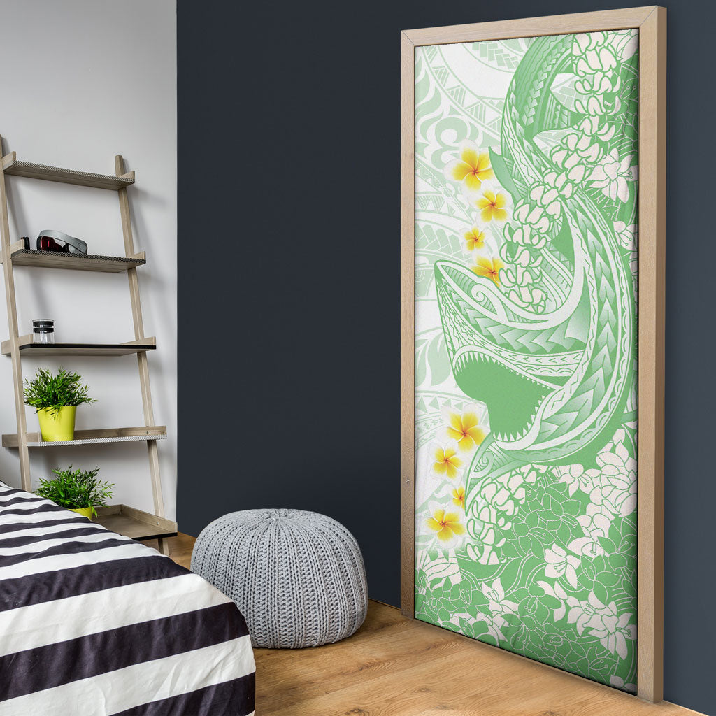 Green Hawaii Shark Tattoo Door Cover Puakenikeni Lei Plumeria Polynesian Pattern LT14 - Polynesian Pride