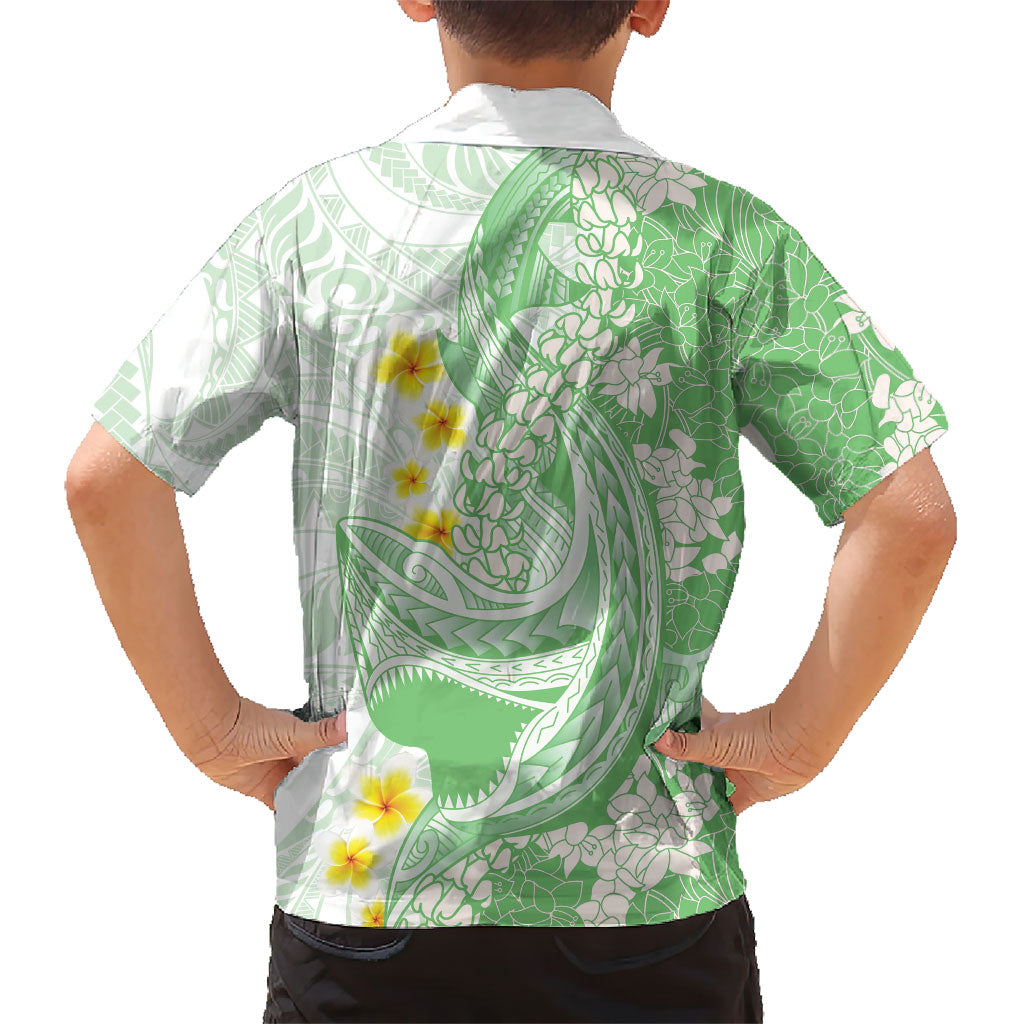 Green Hawaii Shark Tattoo Family Matching Off Shoulder Maxi Dress and Hawaiian Shirt Puakenikeni Lei Plumeria Polynesian Pattern LT14 - Polynesian Pride