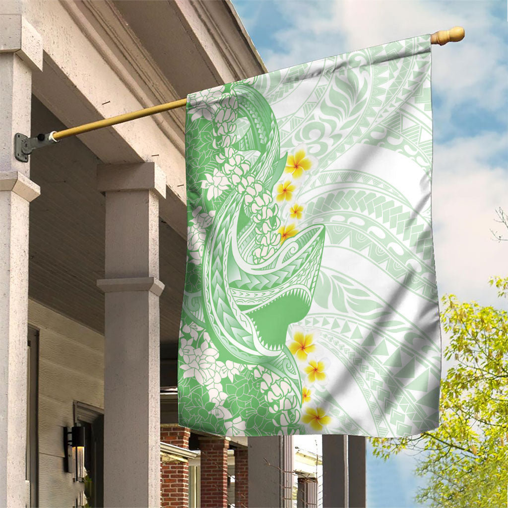 Green Hawaii Shark Tattoo Garden Flag Puakenikeni Lei Plumeria Polynesian Pattern LT14 House Flag Green - Polynesian Pride